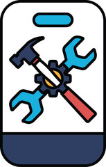 A hammer and wrench are shown on a white background