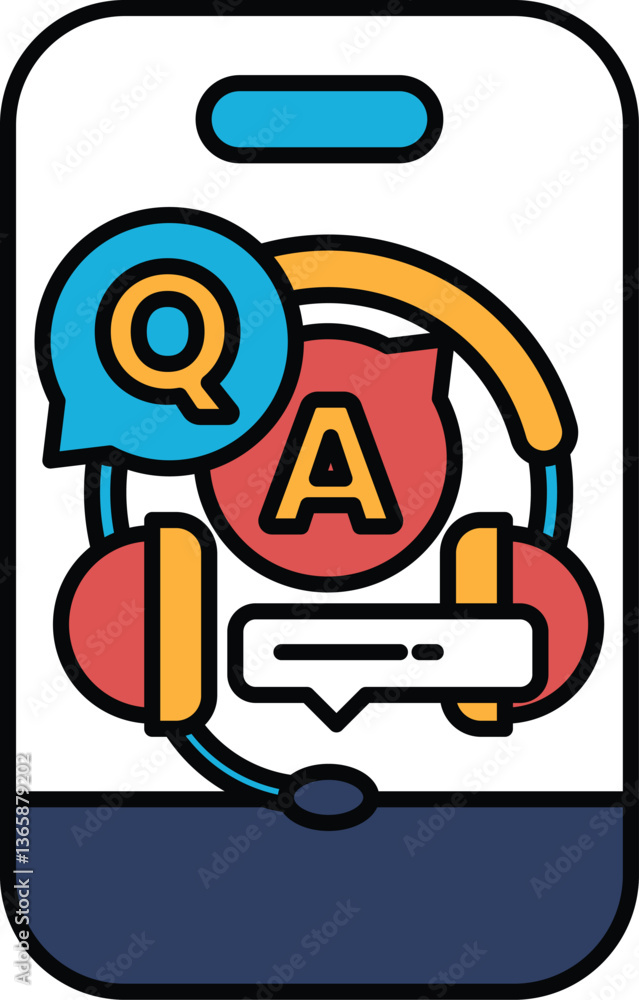 Poster a phone with a headset on it and the letters q and a on it
