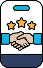 A hand shaking another hand with three stars in the background