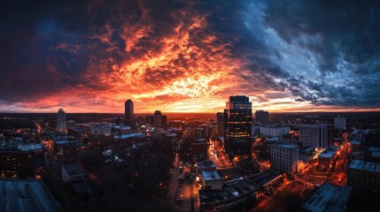 Fototapeta premium Winston-Salem Downtown Panorama at Sunset. Aerial City View with Skyscrapers and University
