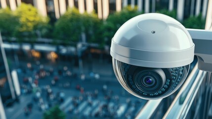 Fototapeta premium Surveillance camera installation urban street security equipment modern environment aerial view safety concept