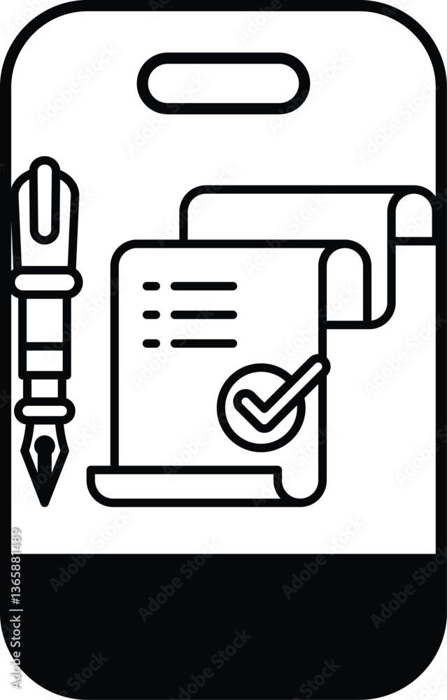 Poster a phone with a pen and a piece of paper with a check mark on it