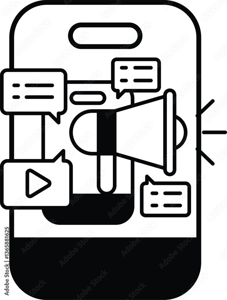 Poster a phone with a large speaker on it and a bunch of text and icons