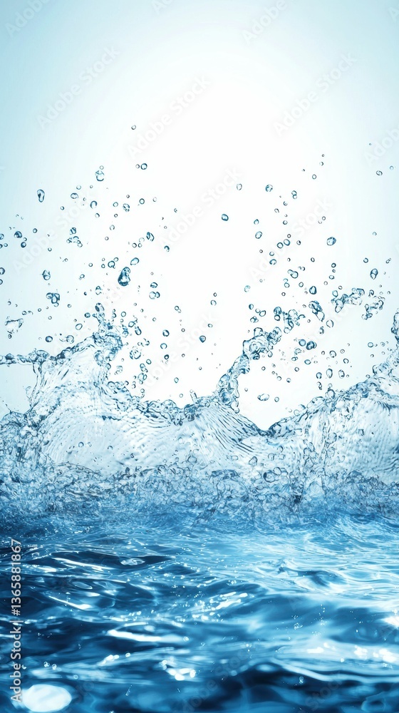 Poster water splash action nature stock image bright environment close-up view fluid dynamics concept