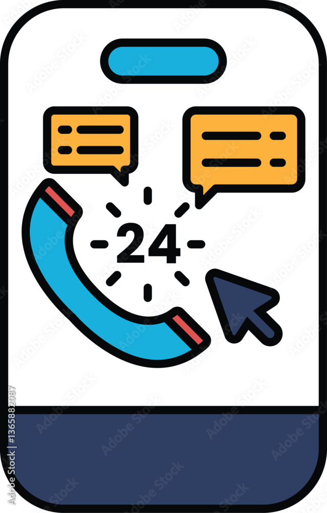 Poster a phone with a blue dial and a red button with the number 24 on it