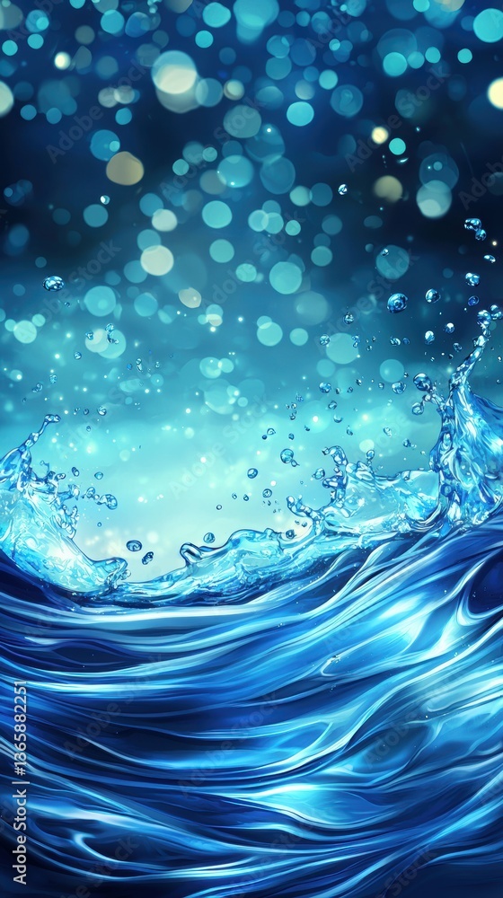 Poster dynamic water splash action ocean surface digital art vibrant environment close-up view fluid concep