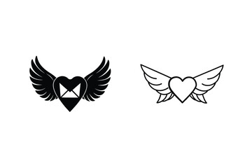 Winged Heart Icons Love Letter, Messaging, Delivery Symbols