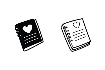 Cute Spiral Notebooks, Heart Design, Black and White, Journal, Diary, Love, Doodle, Sketch, Illustrate