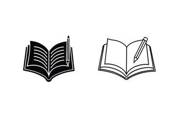 Open Book Icons Filled and Outline Styles, Pencil, Writing, Learning