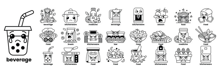 A cartoon image of food and drink with a caption