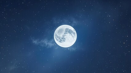 Fototapeta premium The gibbous moon illuminates the dark blue night sky, surrounded by countless twinkling stars, creating a serene and captivating celestial scene