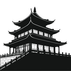 Chinese house building silhouette vector