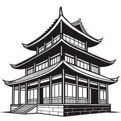 Black Chinese house building silhouette vector