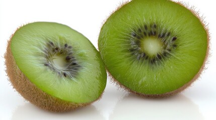 Fototapeta premium Two halved kiwifruits on white background
