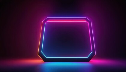 Neon Square Display: A sleek, futuristic, illuminated neon sign in shades of blue, pink and purple, radiating a vibrant glow and a sense of modernity, perfect for digital displays and promotions.