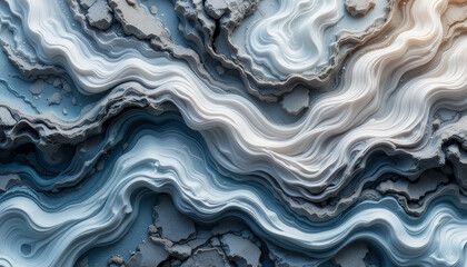 Fluid lines and textured layers create abstract representation of flowing water, showcasing shades of blue and white. intricate patterns evoke sense of movement and tranquility