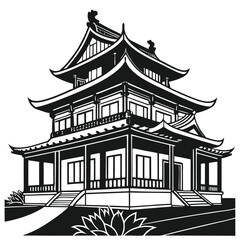 Black Chinese house building silhouette vector