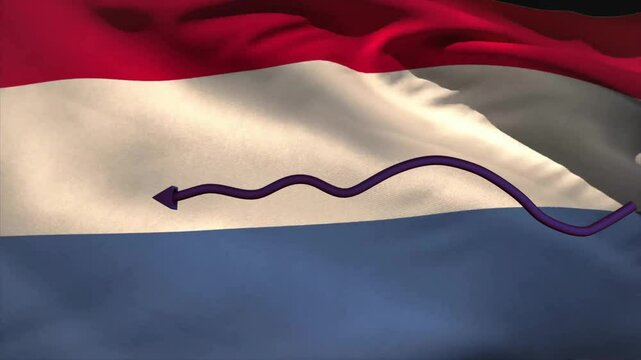 Wavy arrow animation over Netherlands flag, symbolizing growth or progress