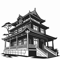 Black Chinese house building silhouette vector