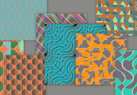 Seamless Pattern Set with Geometric Shapes and 3D Shadow Effect Muted Colors