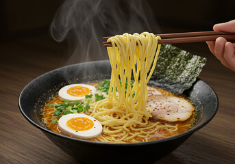 Ramen Bowl with Steaming Noodles