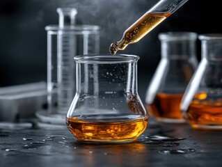 Experimenting with test tubes and beakers in a mysterious laboratory on a rainy day