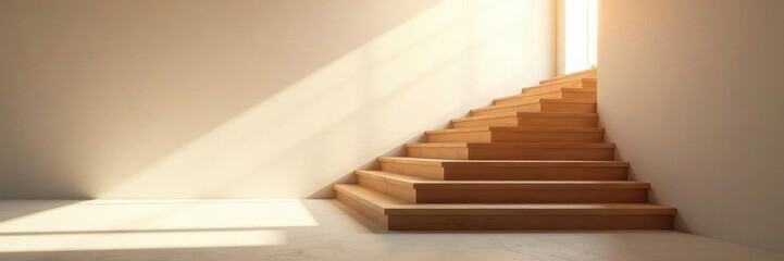 Bright airy space, sleek wooden staircase ascending to light-filled area, clean, wooden, interior