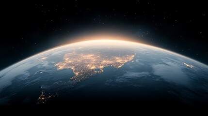 Obraz premium Sunrise Over Earth for City Lights, Space View.