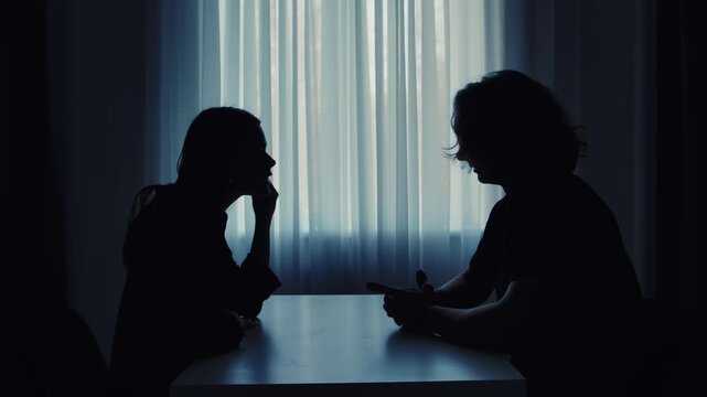 Silhouette of a Couple Arguing in Dimly Lit Room