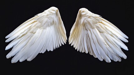 Angel wings with intricate feather details, radiating a serene and ethereal presence.
