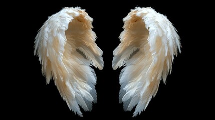 Angel wings with intricate feather details, radiating a serene and ethereal presence.
