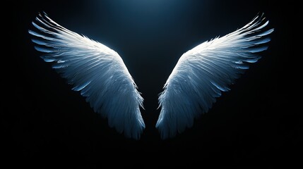 Angel wings with intricate feather details, radiating a serene and ethereal presence.
