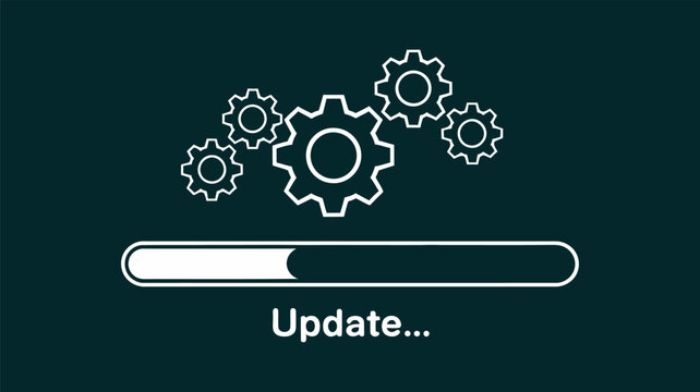 Vector Illustration of a Loading Bar with Gear Icons, Update Progress Design, Technology, System Update, Loading, Digital, Software, Progress Bar, Mechanism, Web Design Concept