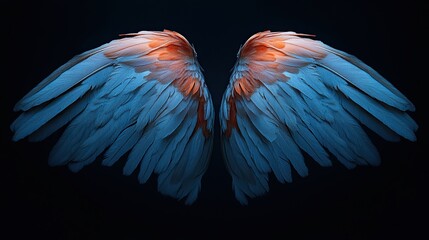 Angel wings with intricate feather details, radiating a serene and ethereal presence.
