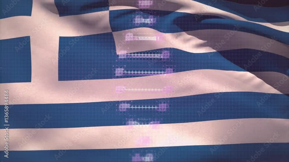 Aufkleber greek flag waving with digital data animation overlay in background
