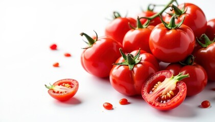 Sun-dried tomatoes, vibrant red, scattered against pure white , Italian food, vibrant