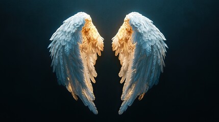 Angel wings with intricate feather details, radiating a serene and ethereal presence.
