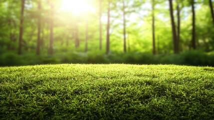 Naklejka premium Green moss, sunlit forest background, nature product display