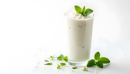 glass of milk cream with mint