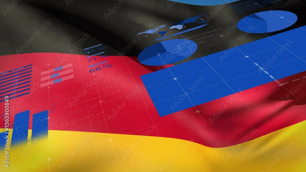 Poster vietnamese flag with data charts and world map overlay animation