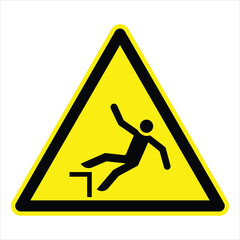 Tripping hazard warning sign, featuring a yellow triangle with a black border and the silhouette of a person falling