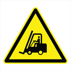 Warning sign indicating forklift truck traffic, promoting safety and caution in industrial environments © juraj