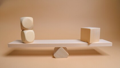 Various models balanced and aligned on a wooden seesaw