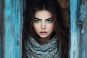 Fototapeta premium Teenage Girl with Wooden Doorway, and Portrait.
