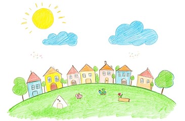 Naklejka premium Colorful Village Illustration