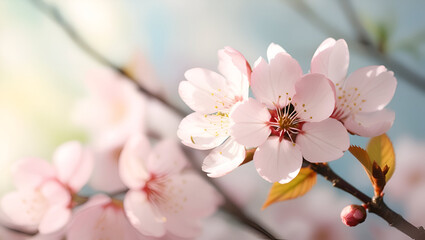 Obraz premium a breathtaking pink Sakura cherry blossom scene, showcasing the beauty of spring nature in full bloom, with delicate petals dancing in the breeze.