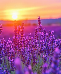 Fototapeta premium Lavender fields at sunset glow