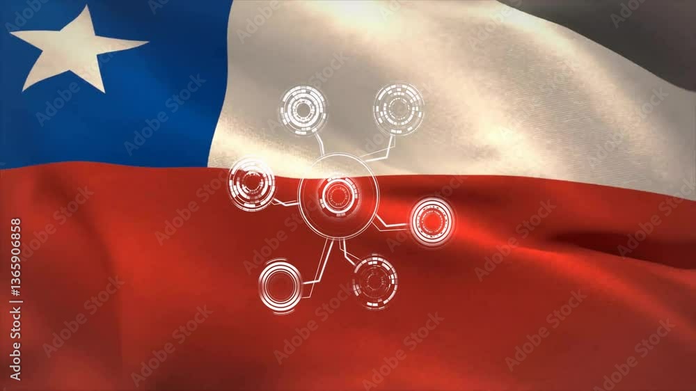 Aufkleber waving chilean flag with digital network animation overlay in background