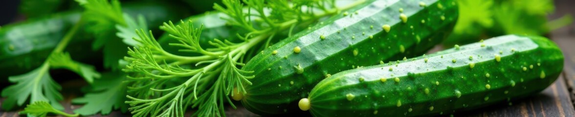 Crisp cucumbers & vibrant dill sprigs, ready for culinary use , kitchen, spice