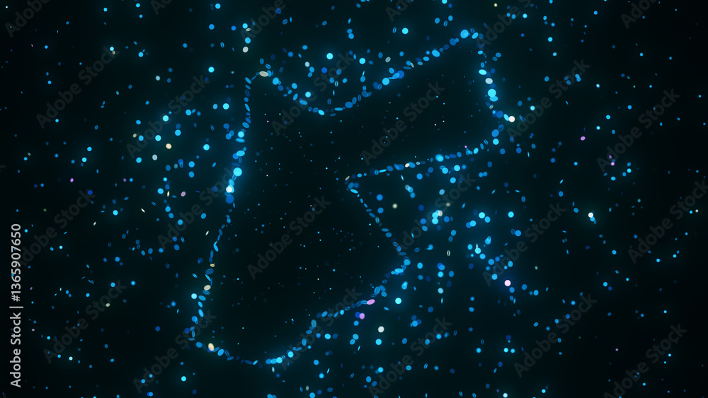 Poster futuristic digital visualization of jordan map composed of glowing blue particles. the abstract cosm